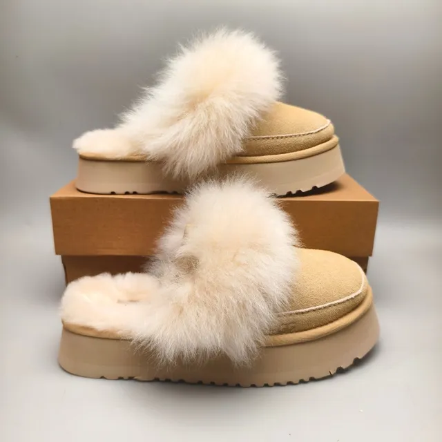UGG Tasman Beige Shearling-Trimmed Platform Slippers 5