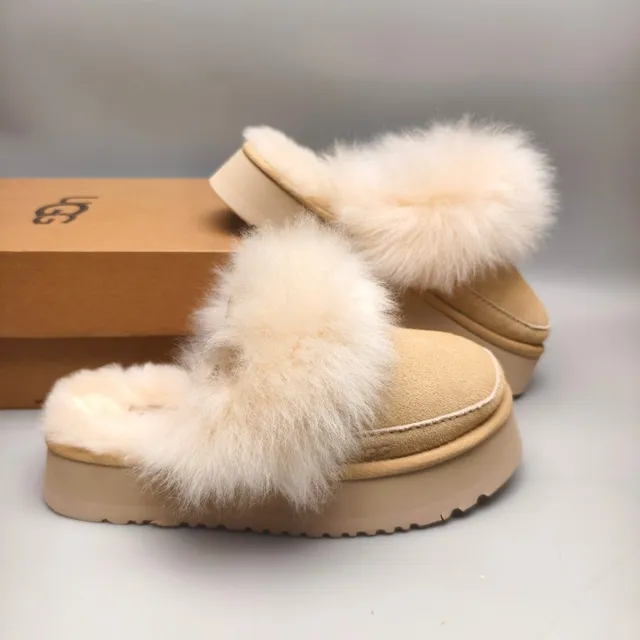 UGG Tasman Beige Shearling-Trimmed Platform Slippers 6