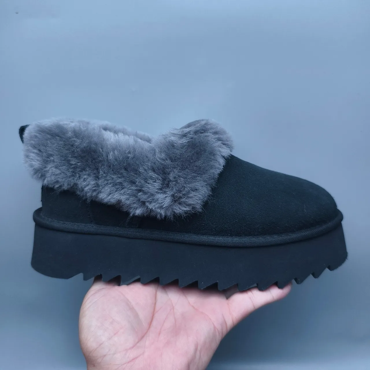 UGG Tasman Black Gray Platform Sole Shearling-Lined Cuff Casual Shoes 2