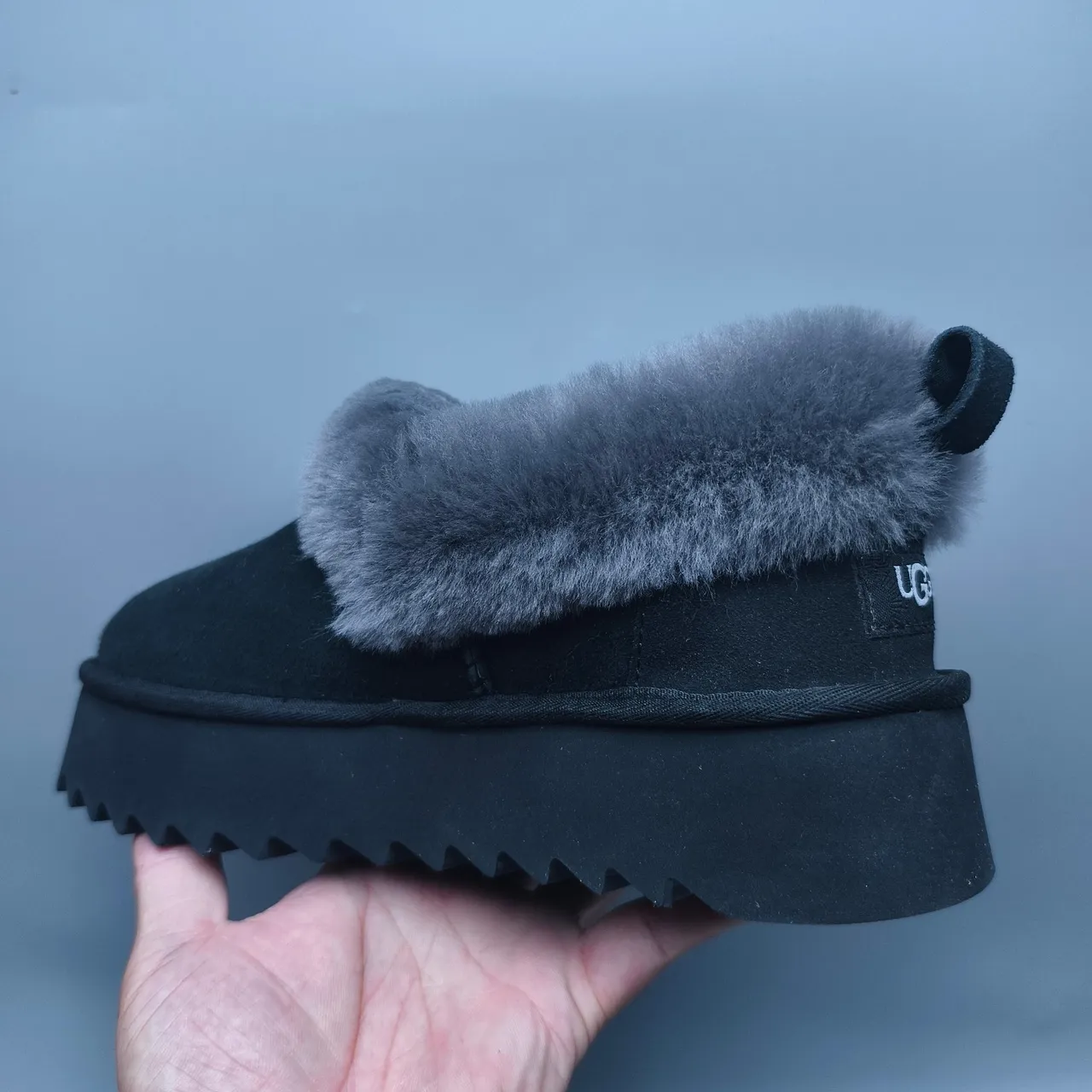 UGG Tasman Black Gray Platform Sole Shearling-Lined Cuff Casual Shoes 4