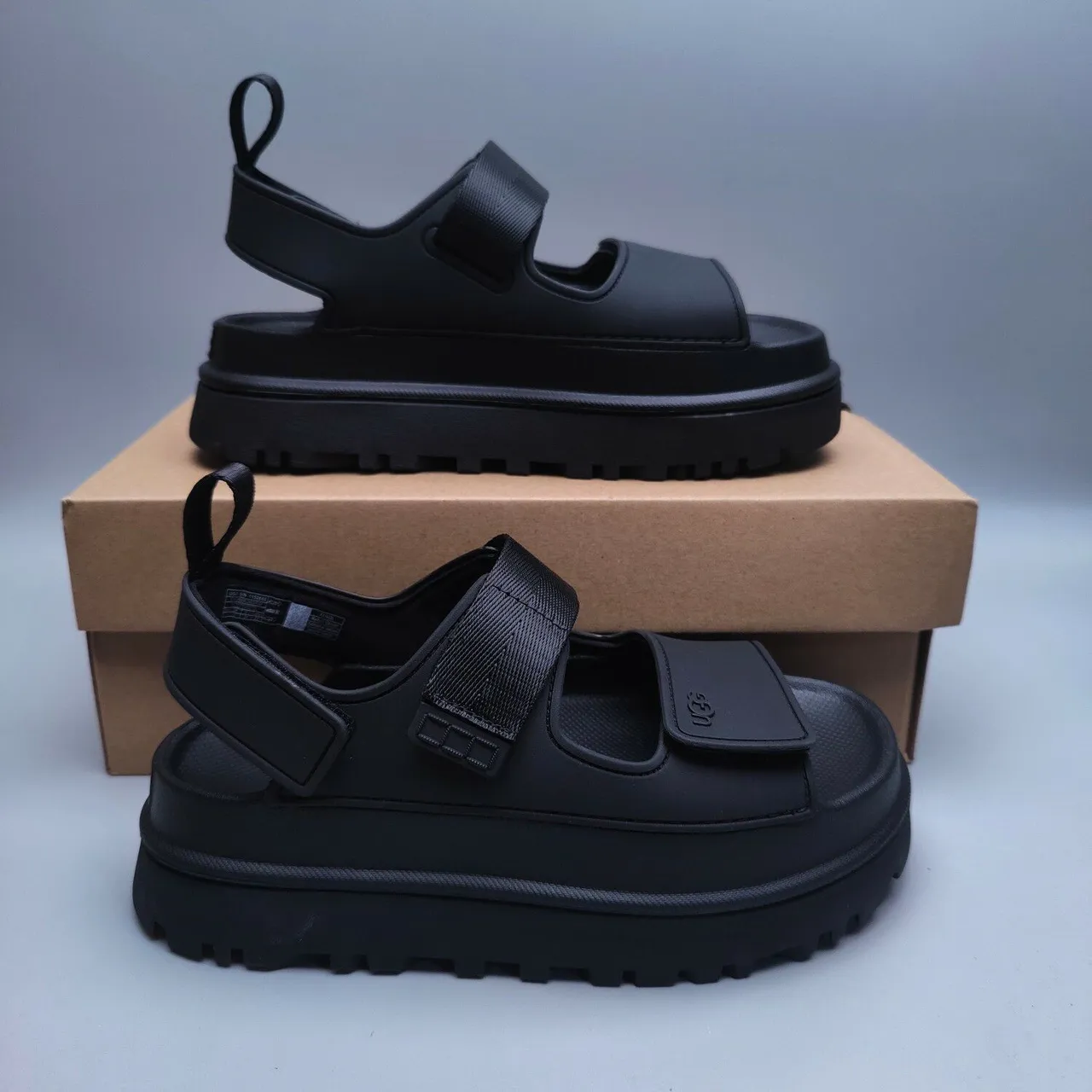 UGG Tasman Black Platform Sole Dual Strap Closure Casual Sandals 4