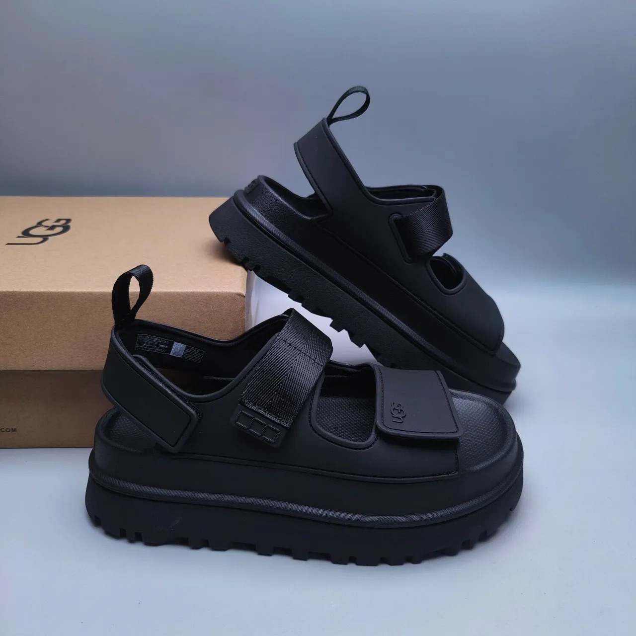 UGG Tasman Black Platform Sole Dual Strap Closure Casual Sandals 5