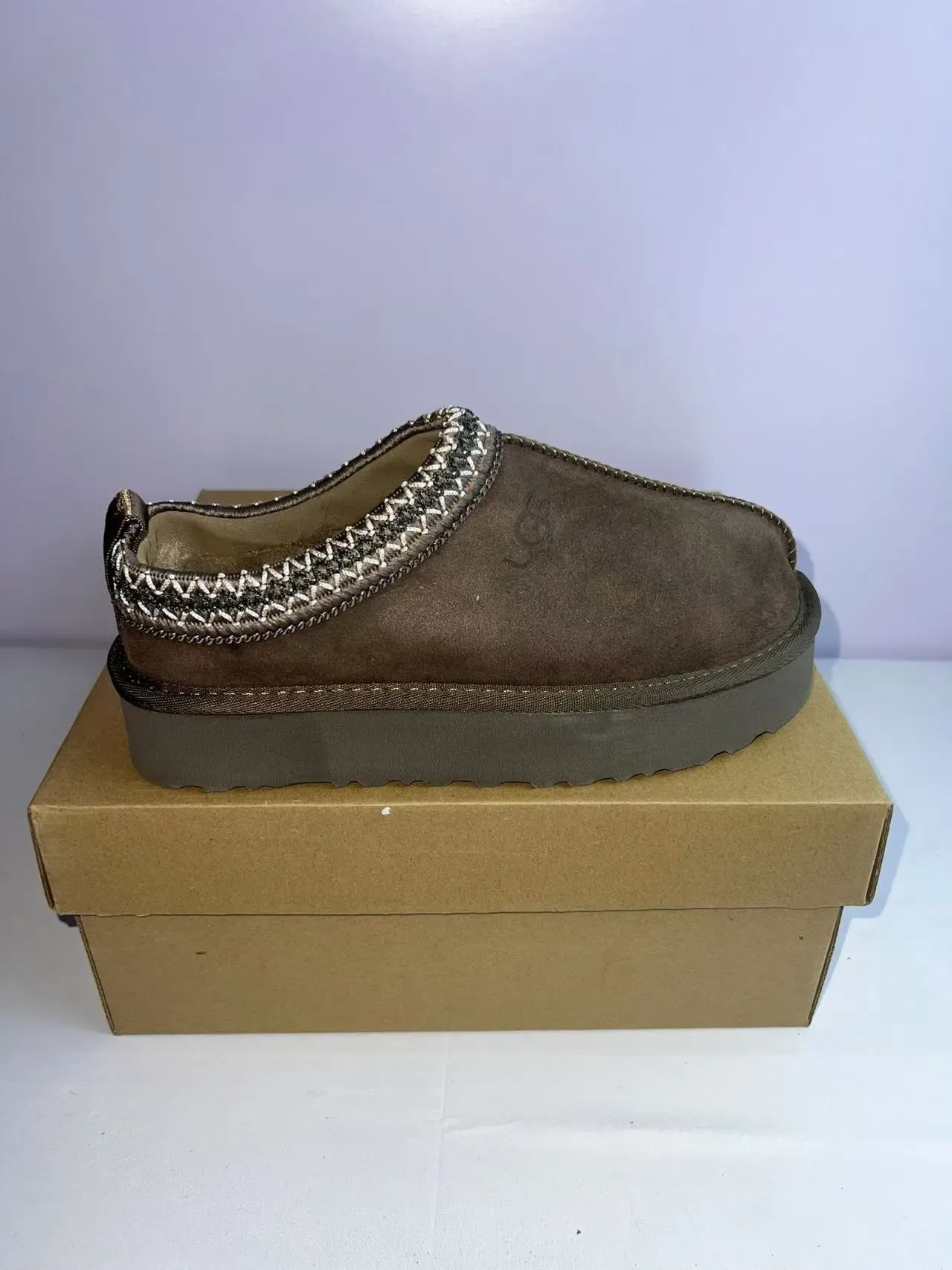 UGG Tasman Brown Multicolor Suede Upper Woven Trim Collar Casual Shoes 1