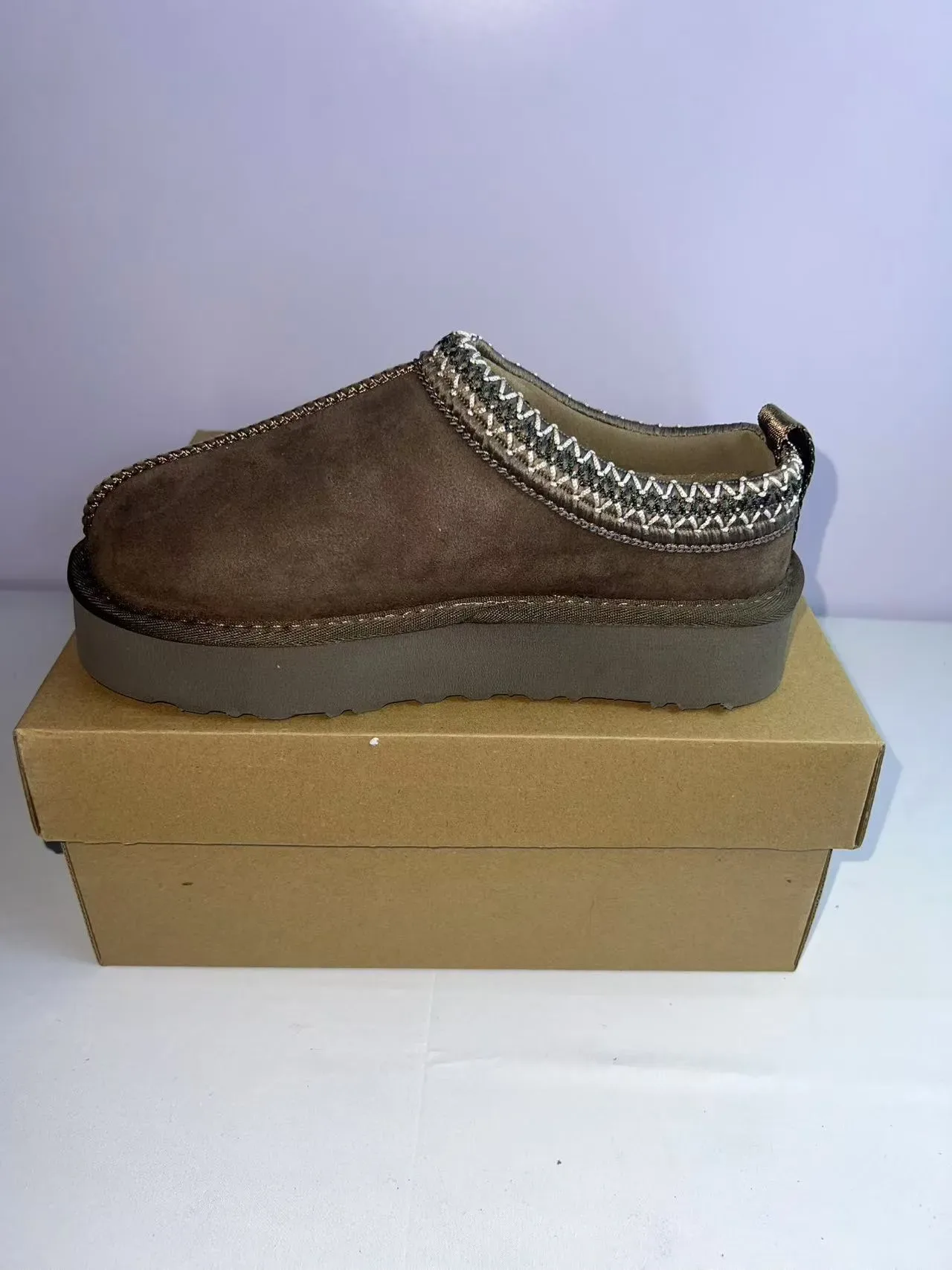 UGG Tasman Brown Multicolor Suede Upper Woven Trim Collar Casual Shoes 2