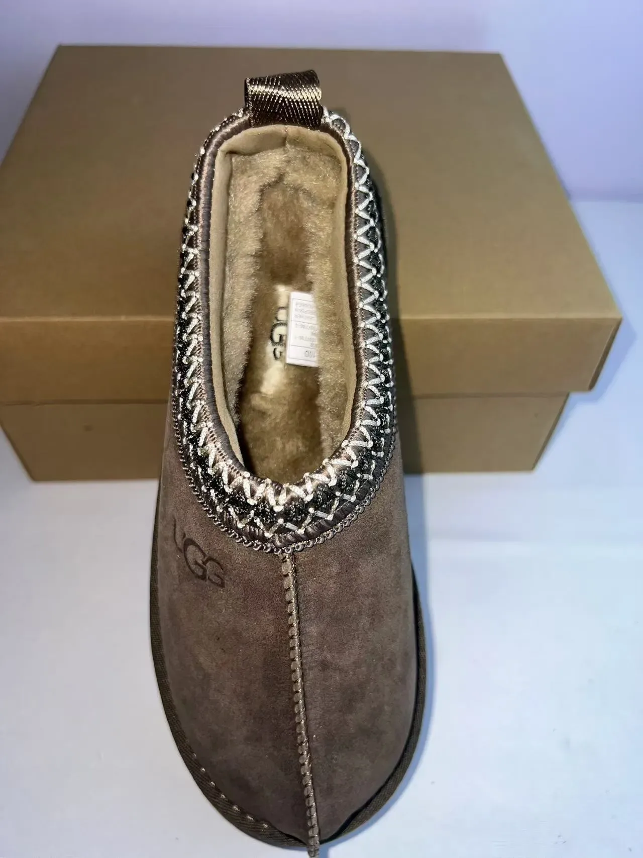 UGG Tasman Brown Multicolor Suede Upper Woven Trim Collar Casual Shoes 4
