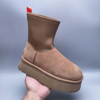 UGG Tasman Brown Red Platform Sole Elastic Knit Collar Snow Boots