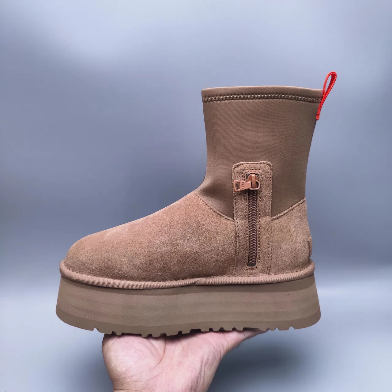 UGG Tasman Brown Red Platform Sole Elastic Knit Collar Snow Boots 2