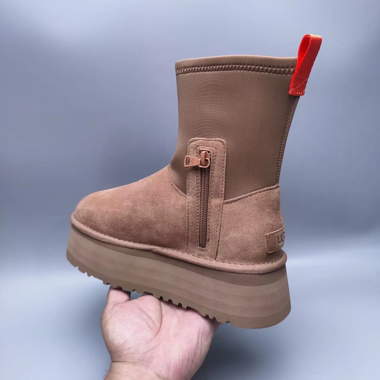 UGG Tasman Brown Red Platform Sole Elastic Knit Collar Snow Boots 4