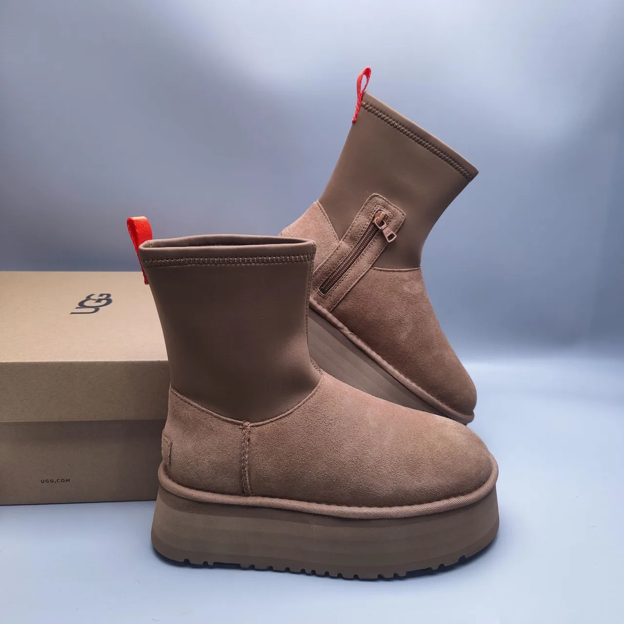 UGG Tasman Brown Red Platform Sole Elastic Knit Collar Snow Boots 6