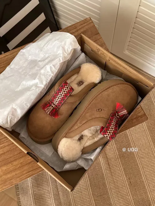 UGG Tasman Brown Red Suede Upper Shearling-Lined Slippers 4