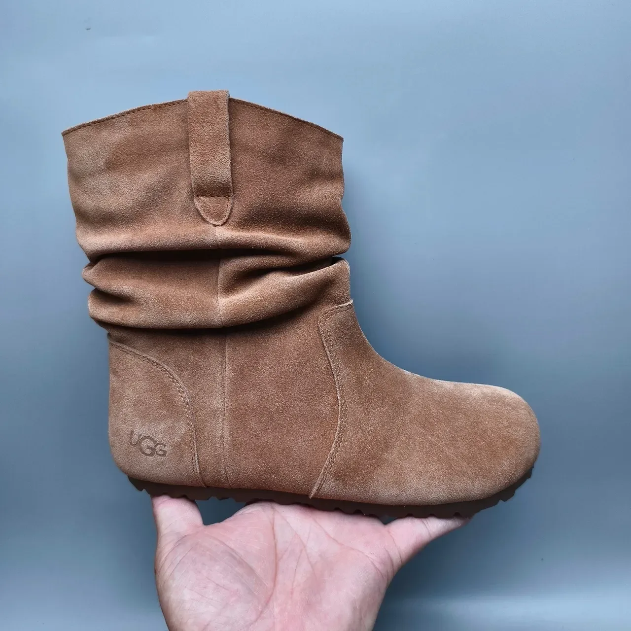 UGG Tasman Brown Slouchy Fold-Down Shaft Suede-Like Texture Ankle Boots 2