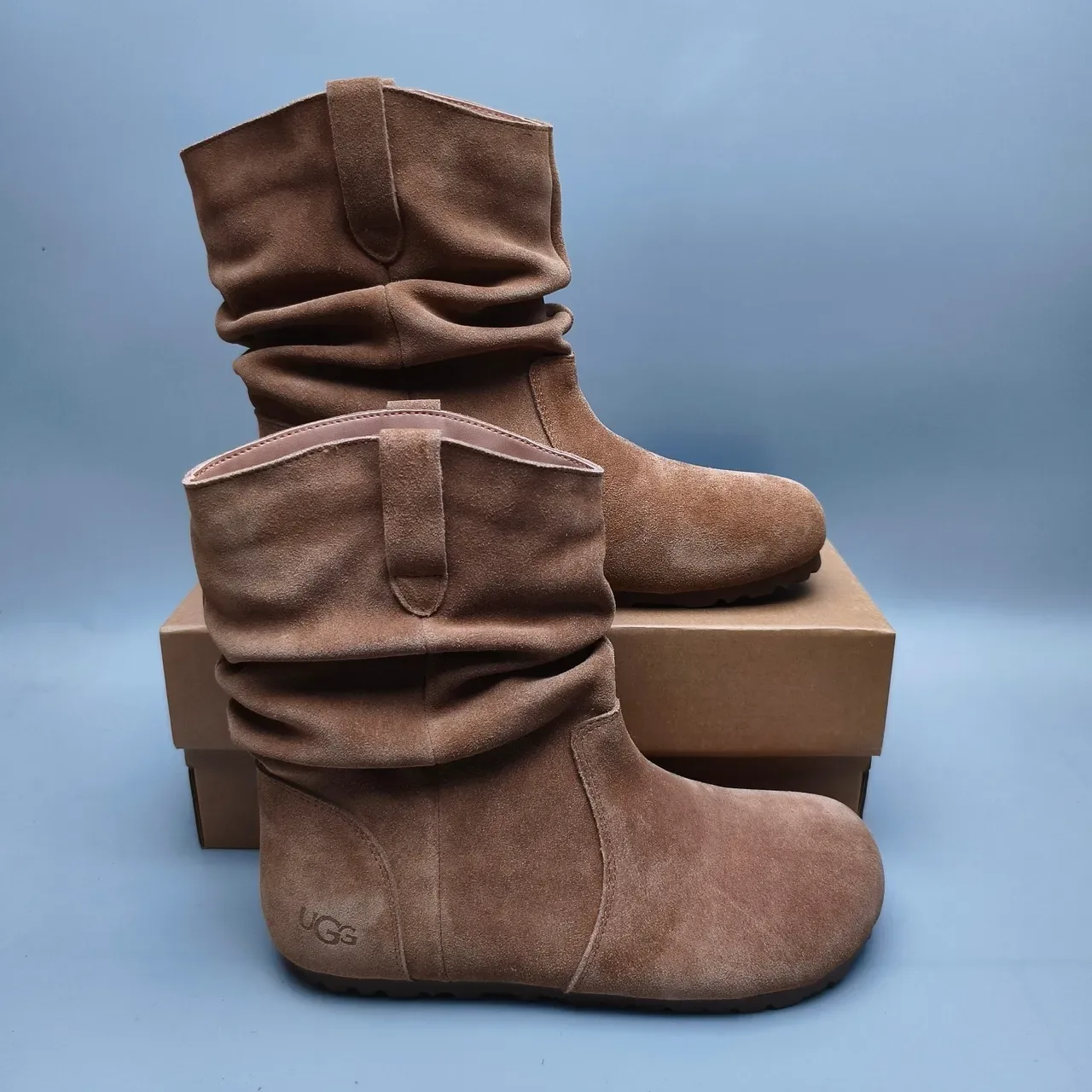 UGG Tasman Brown Slouchy Fold-Down Shaft Suede-Like Texture Ankle Boots 5