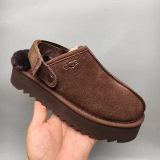 UGG Tasman بني جلد الغزال مبطن بجلد الغنم منصة حذاء منزلي