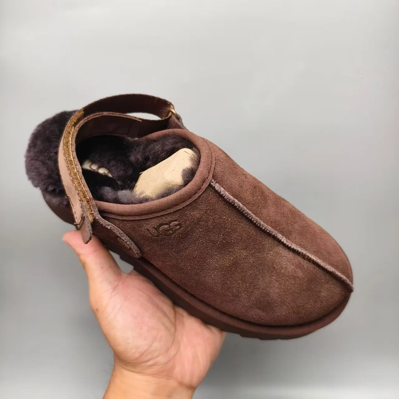 UGG Tasman Brown Suede Shearling-Lined Platform Slipper 2