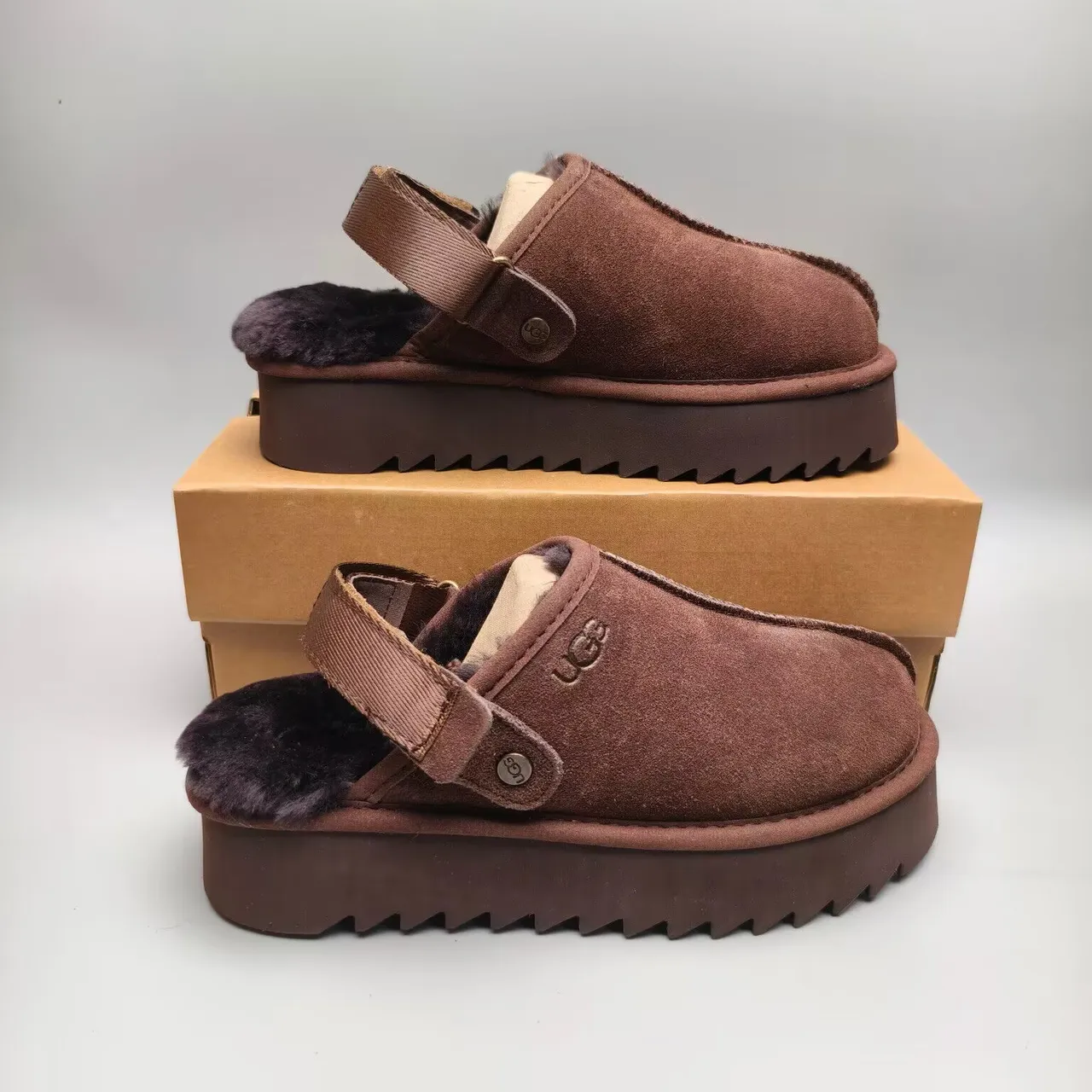 UGG Tasman Brown Suede Shearling-Lined Platform Slipper 3