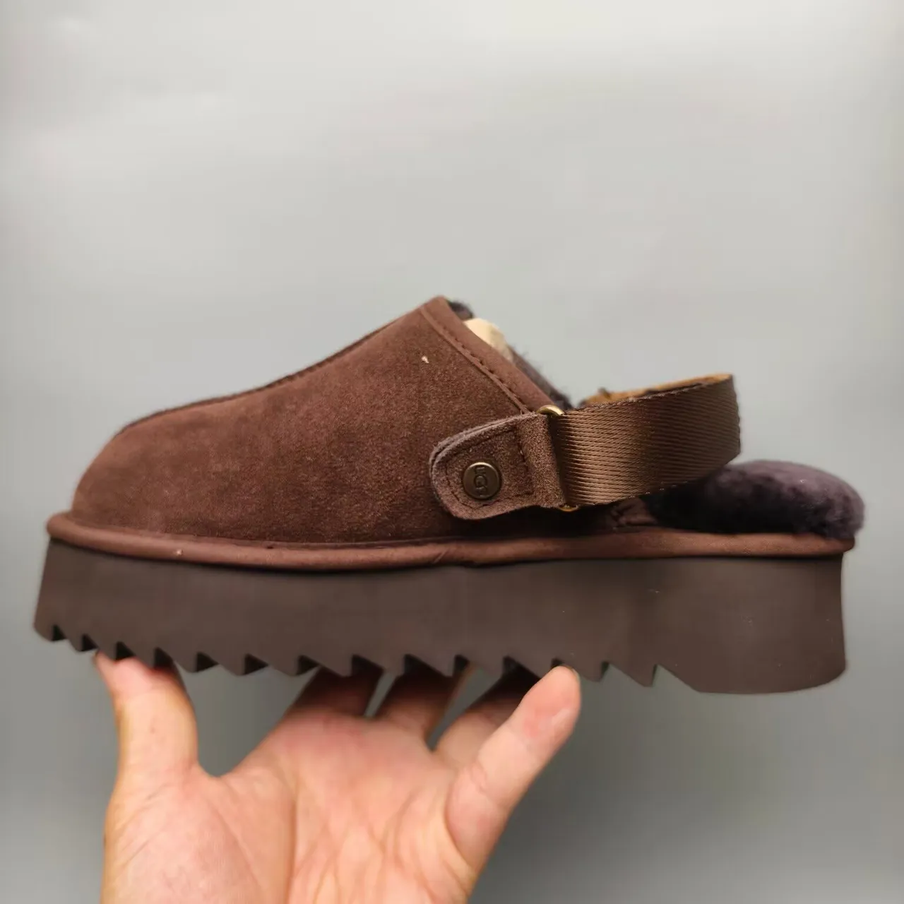 UGG Tasman Brown Suede Shearling-Lined Platform Slipper 4