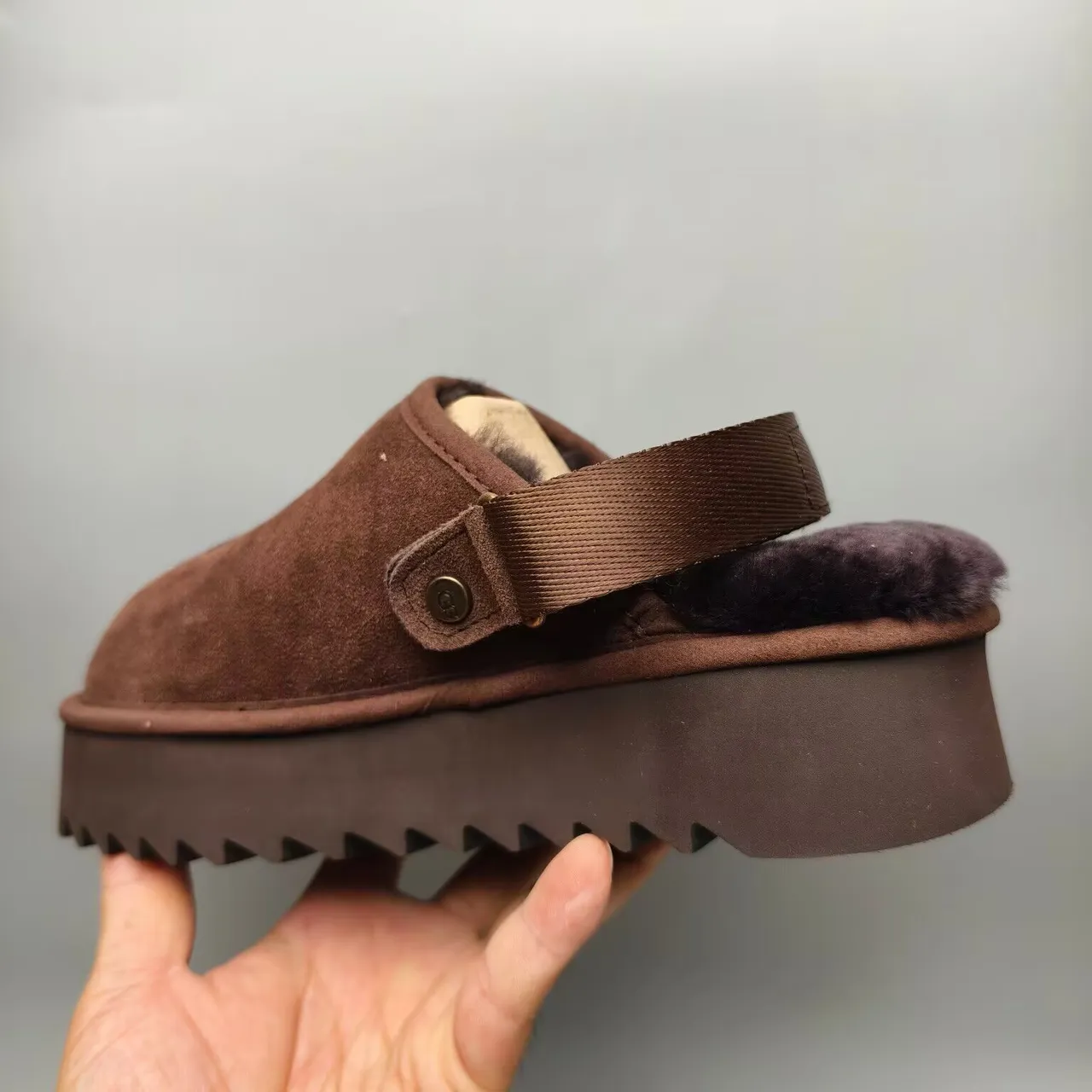 UGG Tasman Brown Suede Shearling-Lined Platform Slipper 7