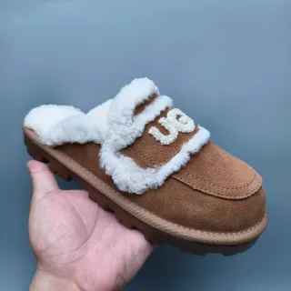 UGG Tasman بني أبيض أحذية كاجوال علوة جلد النعال مع هامش جلد الغنم
