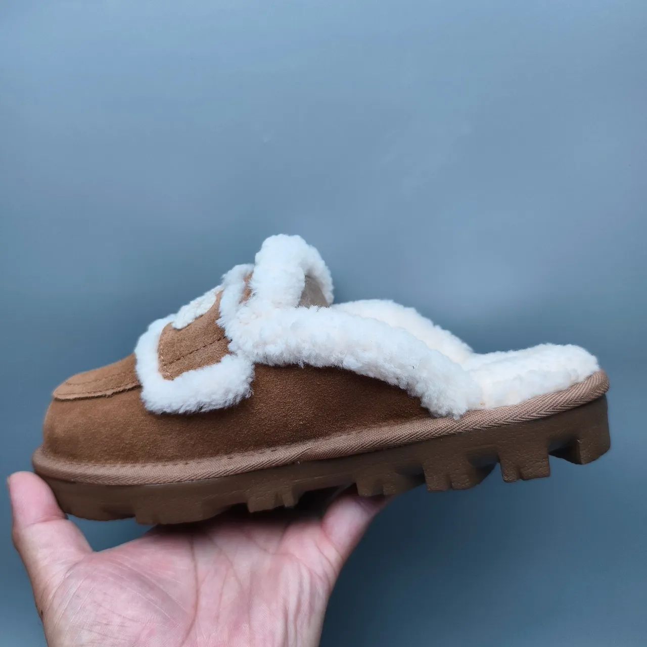 UGG Tasman Brown White Shearling-Trimmed Suede Upper Casual Shoes 3