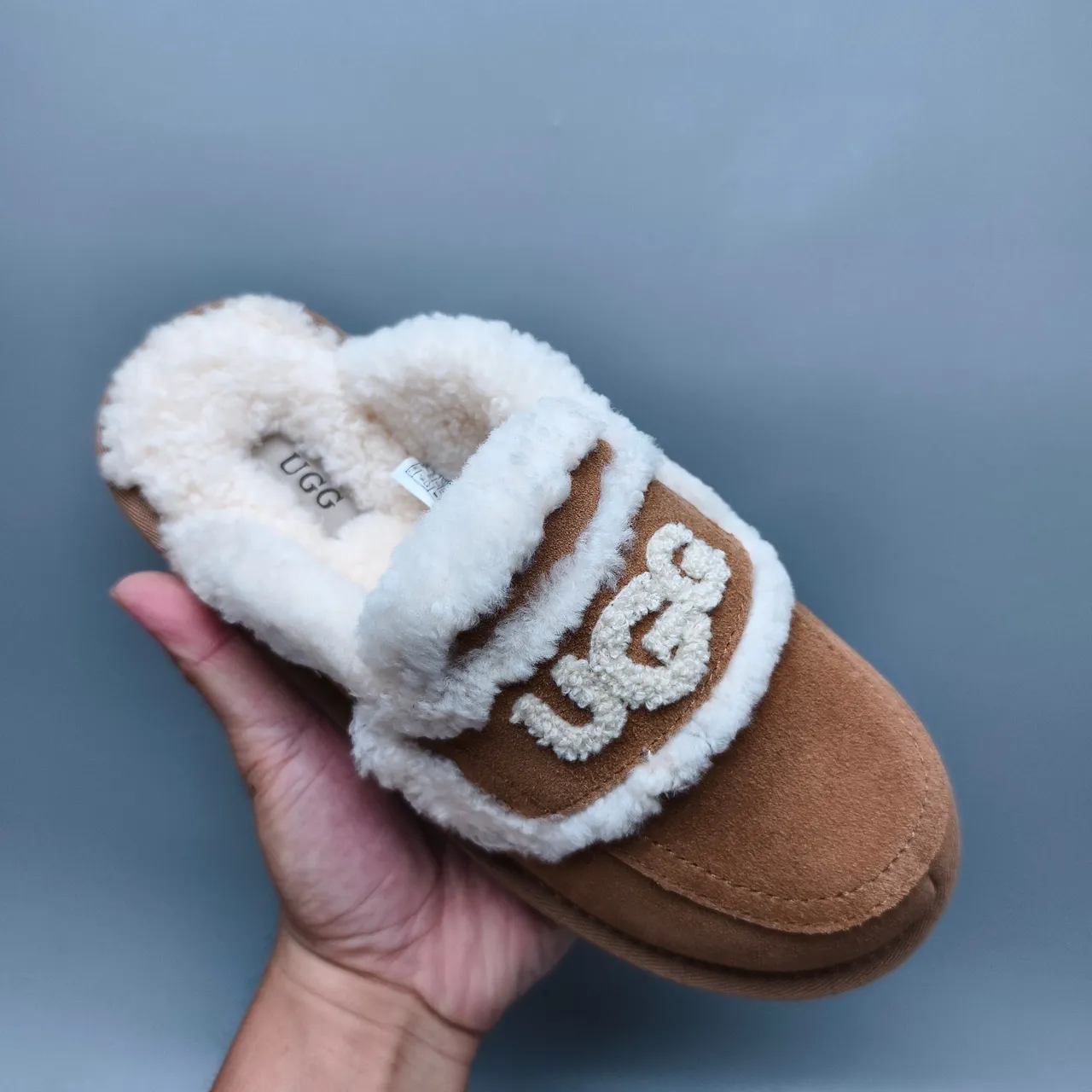 UGG Tasman Brown White Shearling-Trimmed Suede Upper Casual Shoes 4