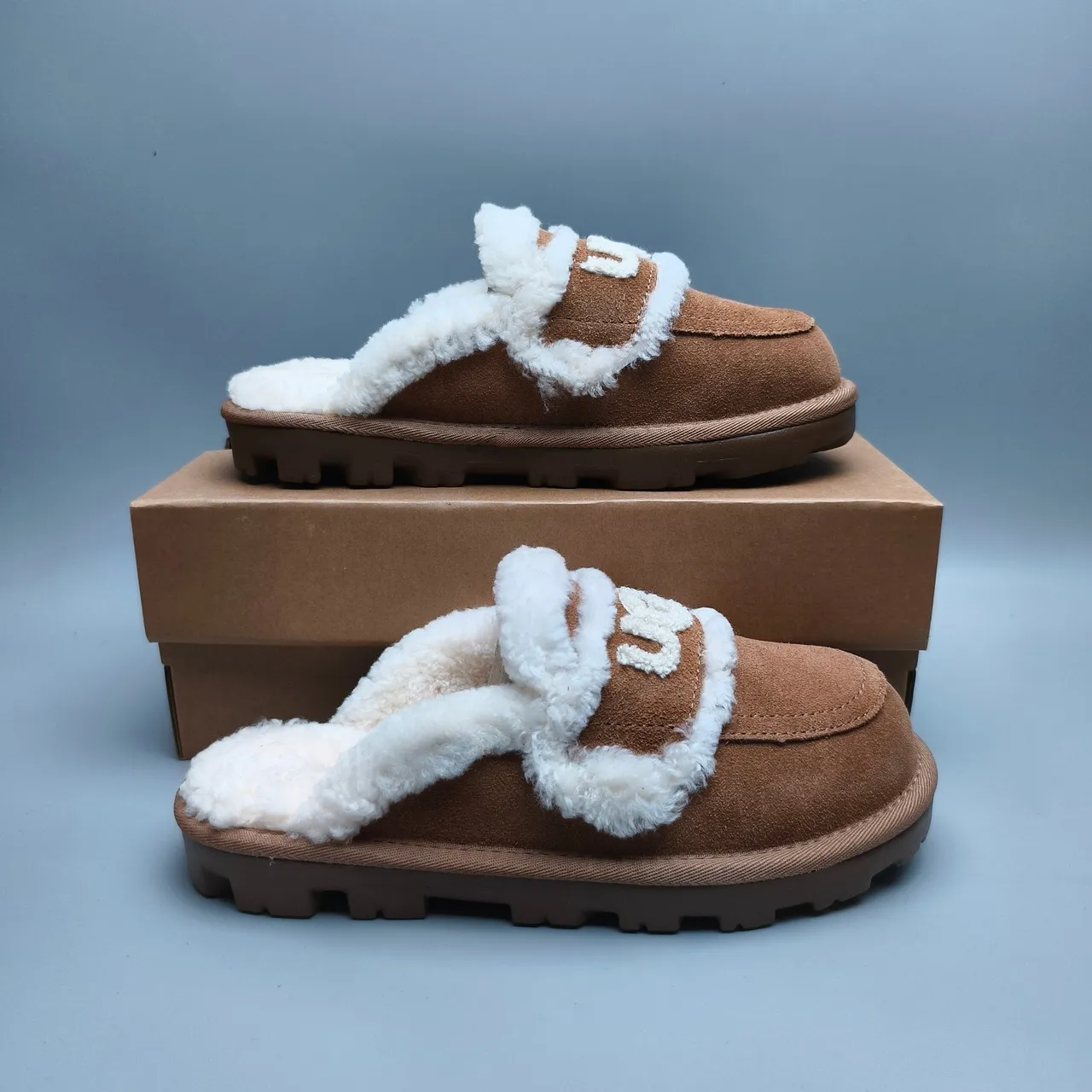UGG Tasman Brown White Shearling-Trimmed Suede Upper Casual Shoes 5