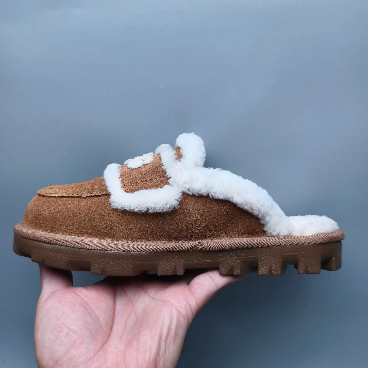 UGG Tasman Brown White Shearling-Trimmed Suede Upper Casual Shoes 7