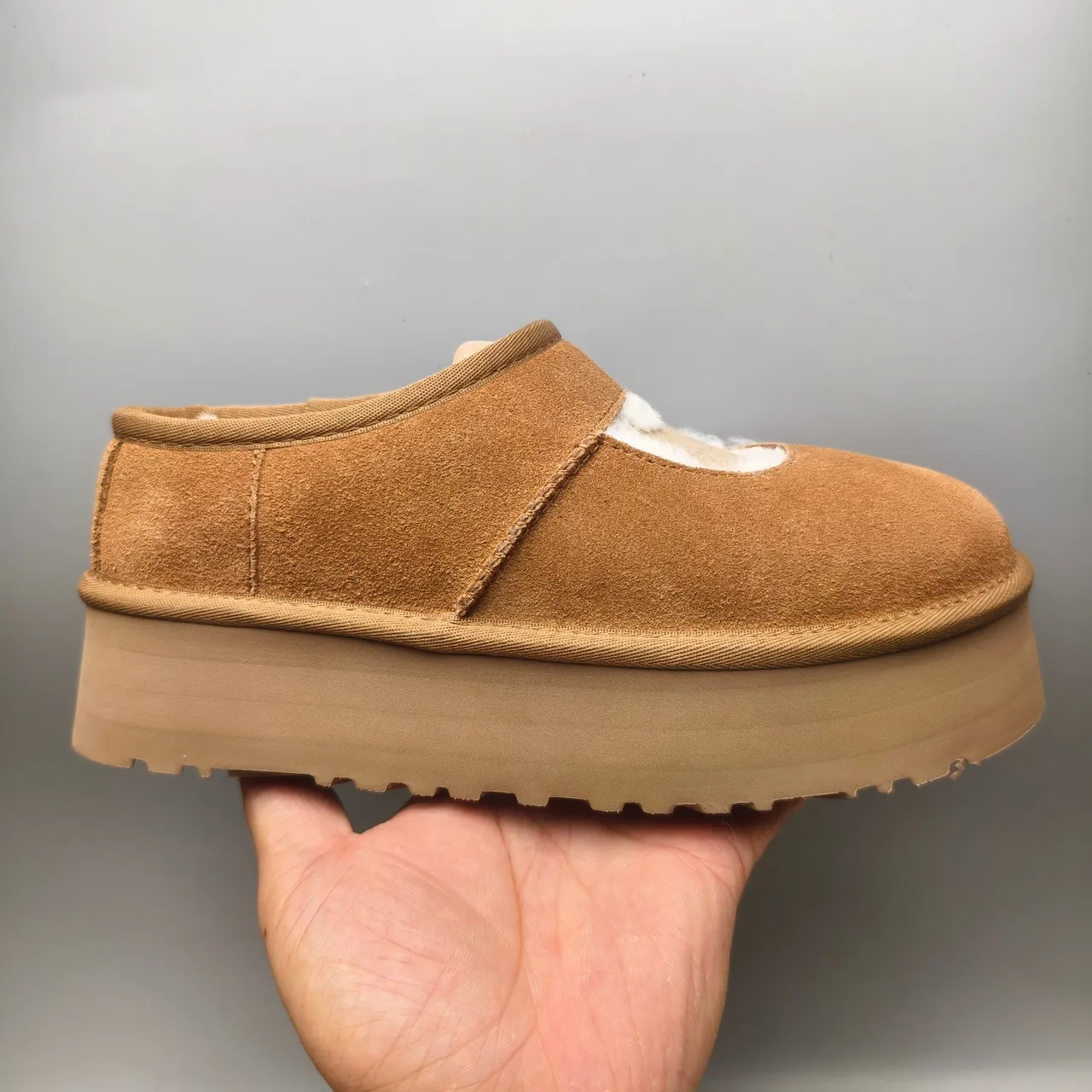 UGG Tasman Brown White Suede Upper Shearling-Lined Mary Jane Shoes 2