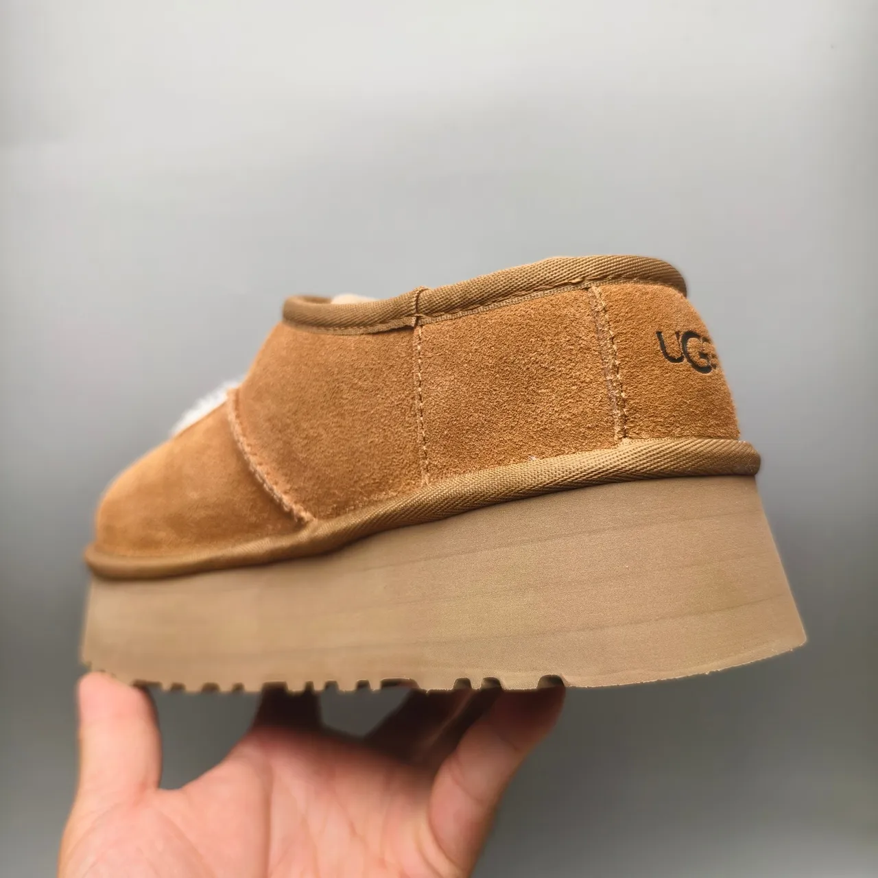 UGG Tasman Brown White Suede Upper Shearling-Lined Mary Jane Shoes 4