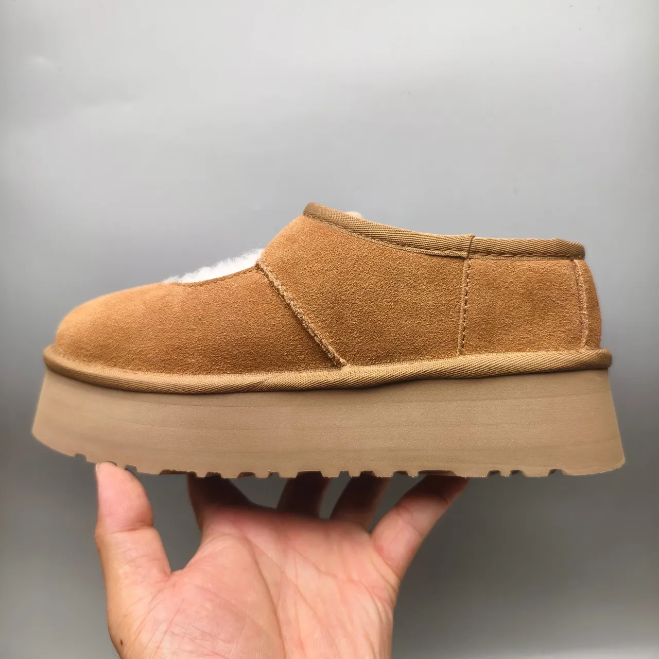 UGG Tasman Brown White Suede Upper Shearling-Lined Mary Jane Shoes 7