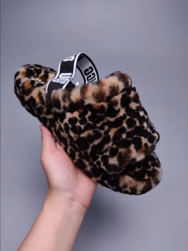 UGG Tasman Leopard Print Plush Faux Fur Slippers 1