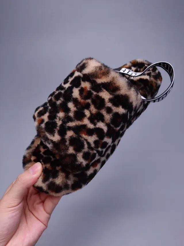 UGG Tasman Leopard Print Plush Faux Fur Slippers 8