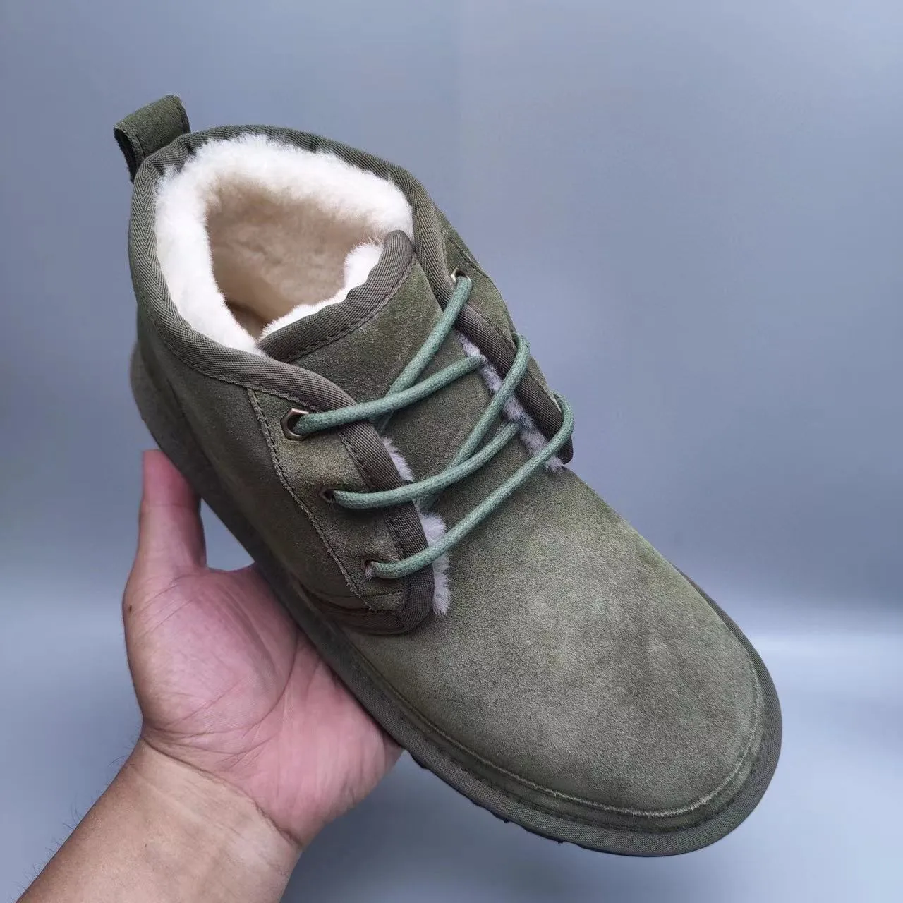 UGG Tasman Olive Green Suede Shearling-Lined Lace-Up Ankle Boots 4