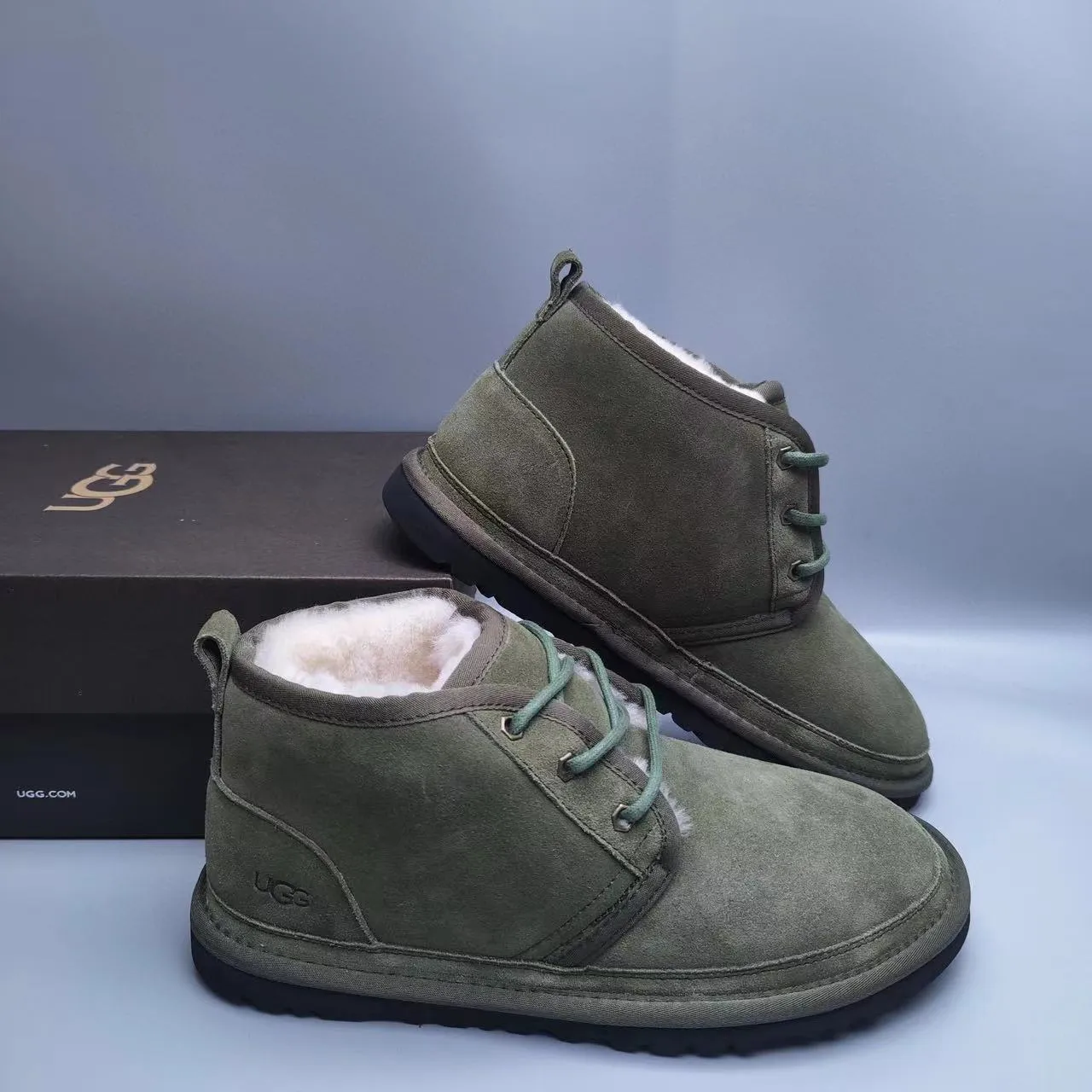 UGG Tasman Olive Green Suede Shearling-Lined Lace-Up Ankle Boots 5