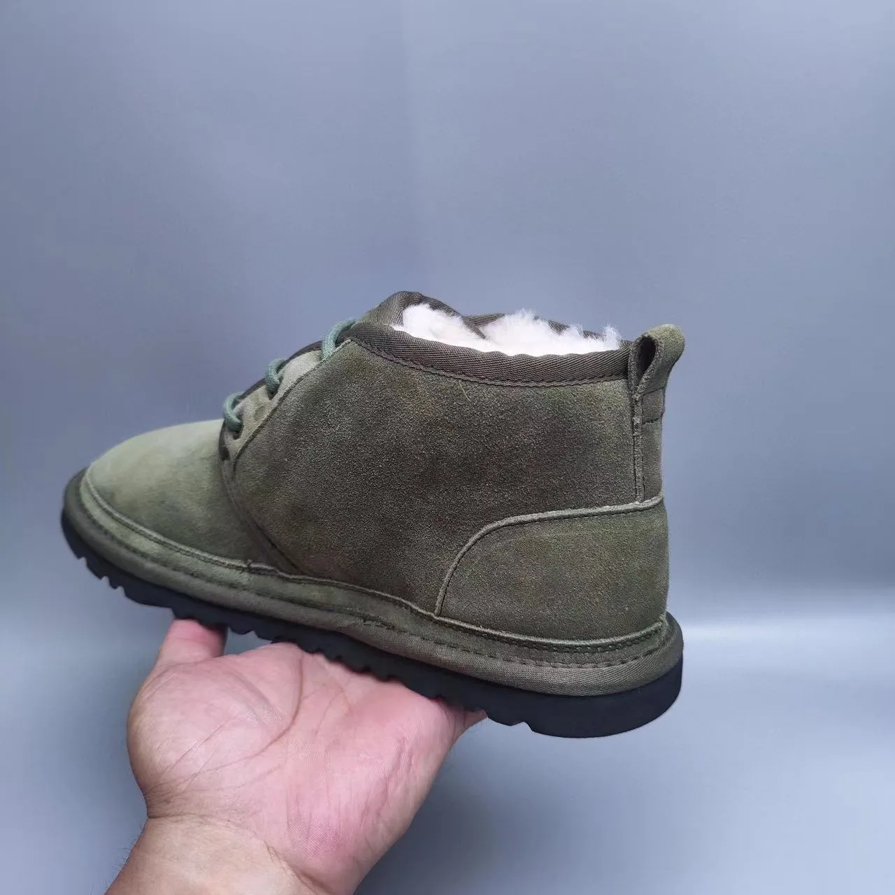 UGG Tasman Olive Green Suede Shearling-Lined Lace-Up Ankle Boots 7