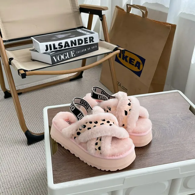 UGG Tasman Pink Polka Dot Platform Slippers 2