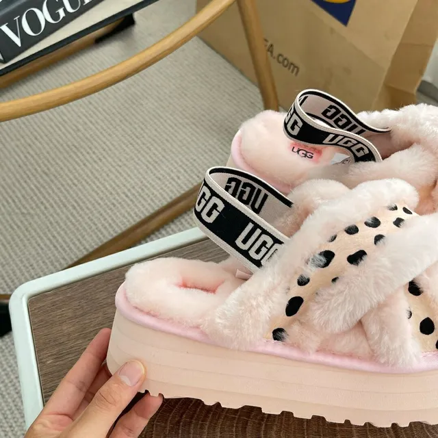 UGG Tasman Pink Polka Dot Platform Slippers 3