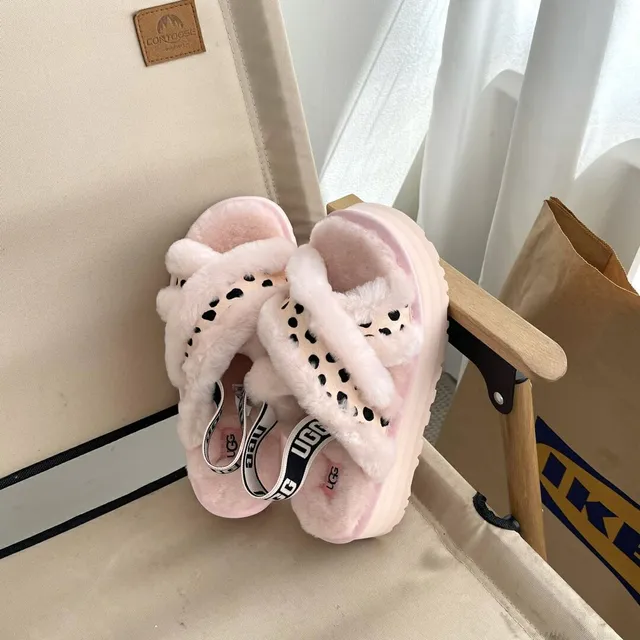 UGG Tasman Pink Polka Dot Platform Slippers 4