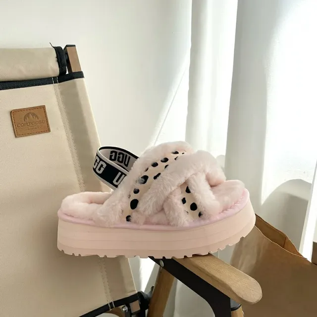 UGG Tasman Pink Polka Dot Platform Slippers 5
