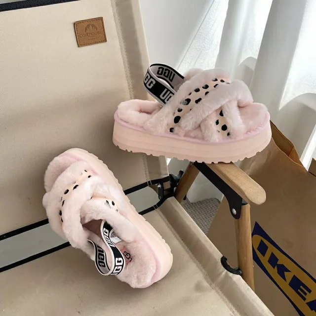 UGG Tasman Pink Polka Dot Platform Slippers 6