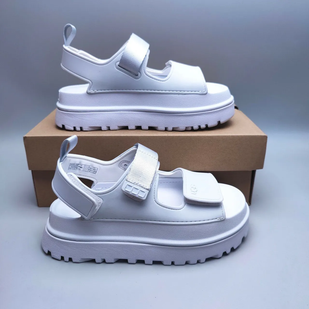 UGG Tasman Sandal blanc argenté plateforme épaisse double bride sandales casuales 4