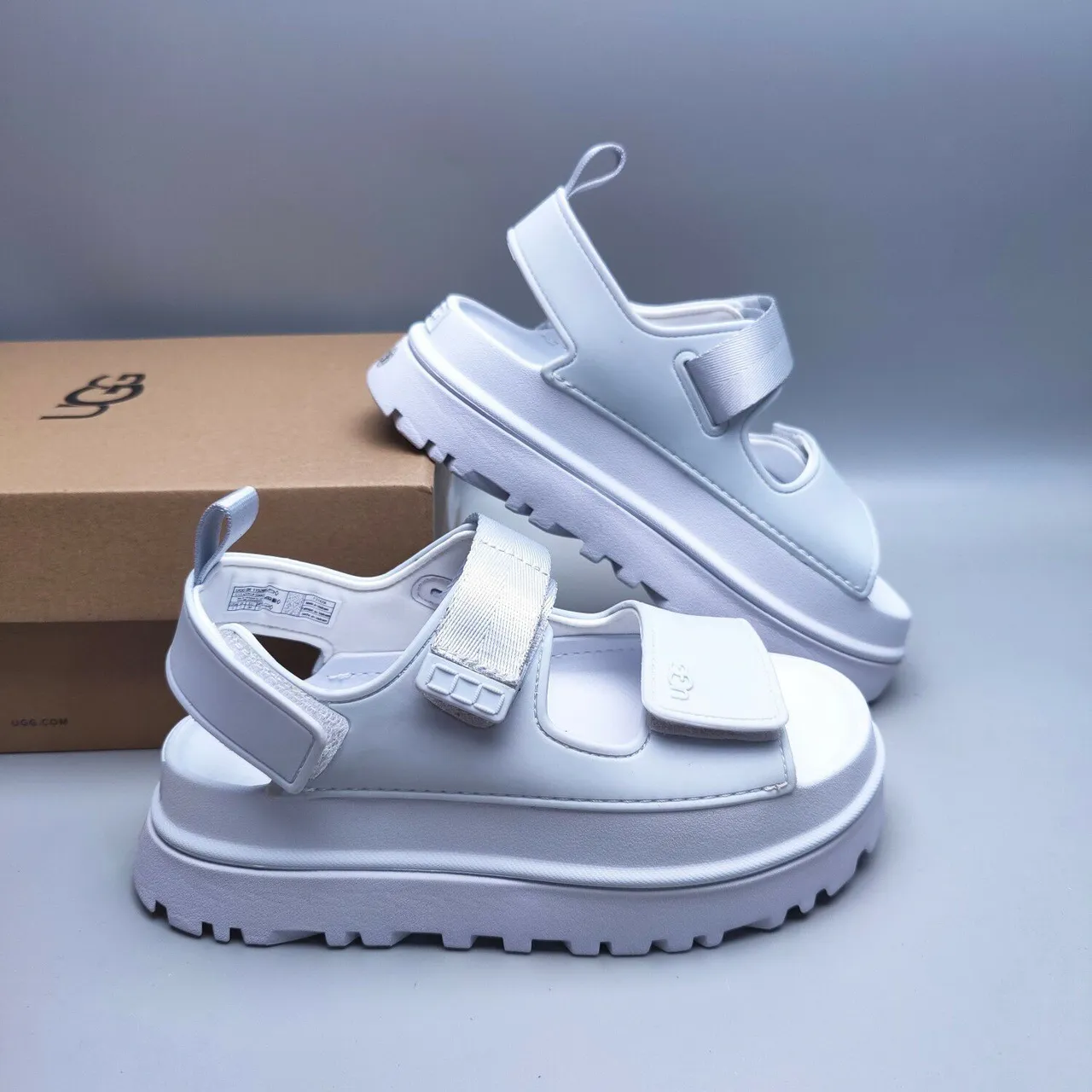 UGG Tasman Sandal blanc argenté plateforme épaisse double bride sandales casuales 6