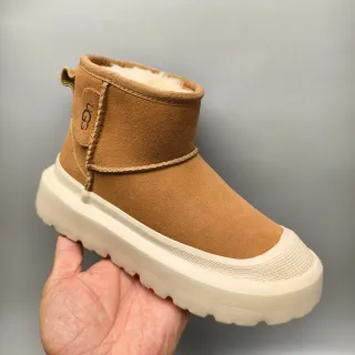UGG Ultra Mini Tan Suede Shearling-Lined Chunky Platform Snow Boot