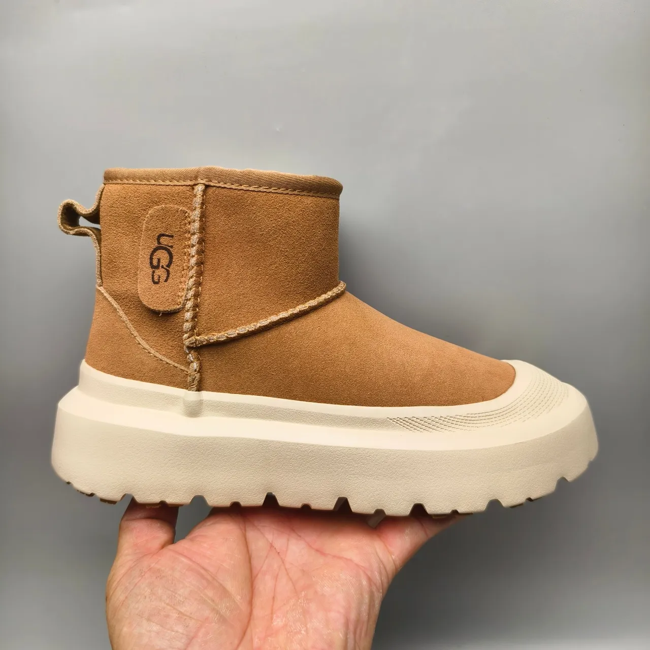 UGG Ultra Mini Tan Suede Shearling-Lined Chunky Platform Snow Boot 2