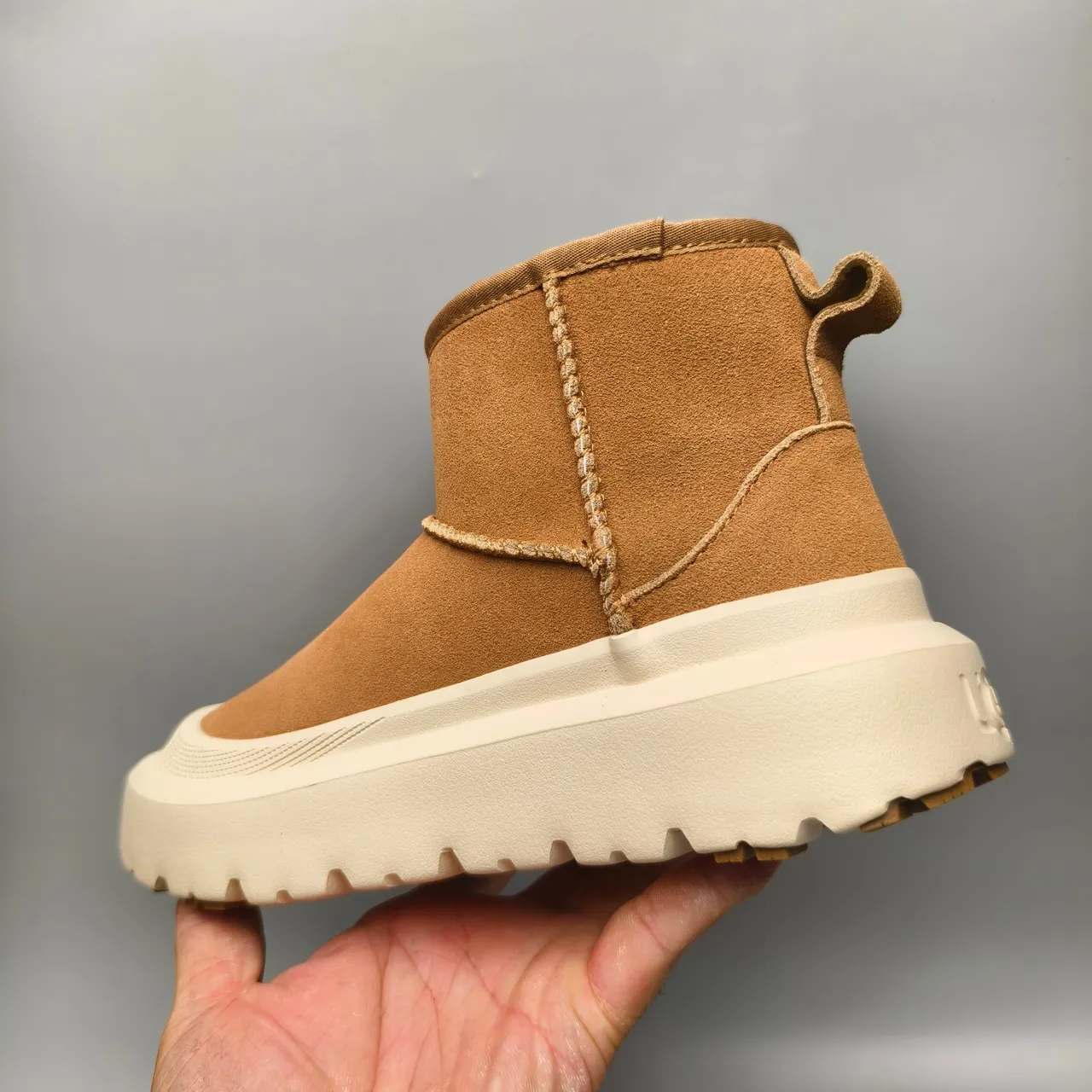 UGG Ultra Mini Tan Suede Shearling-Lined Chunky Platform Snow Boot 4