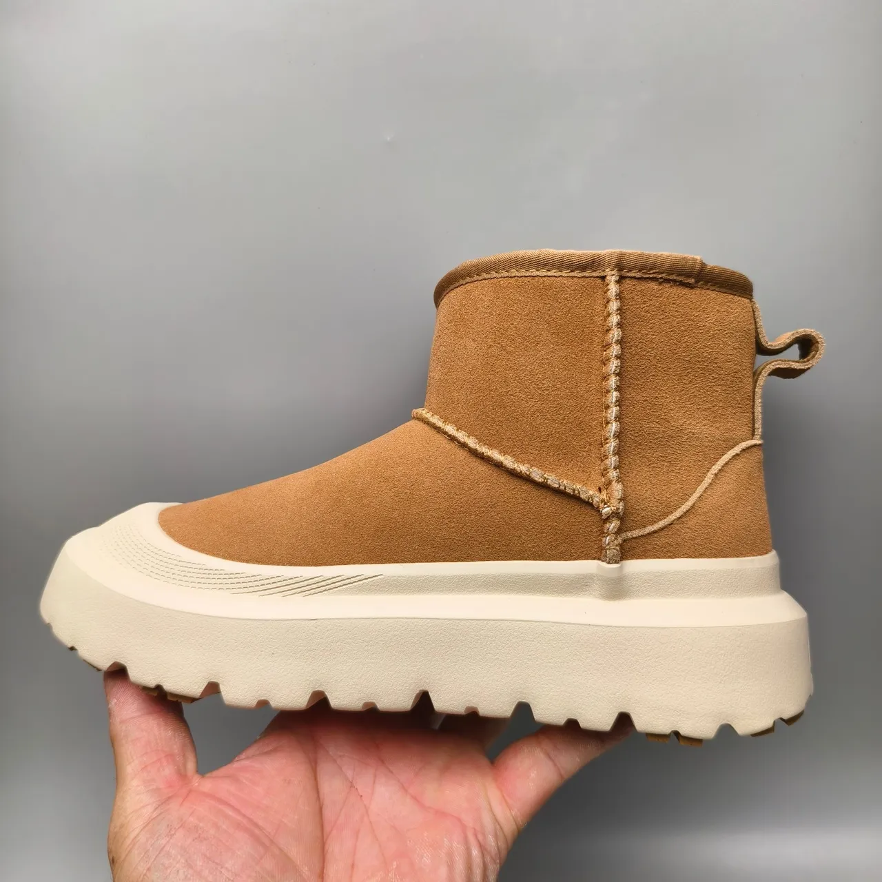 UGG Ultra Mini Tan Suede Shearling-Lined Chunky Platform Snow Boot 7