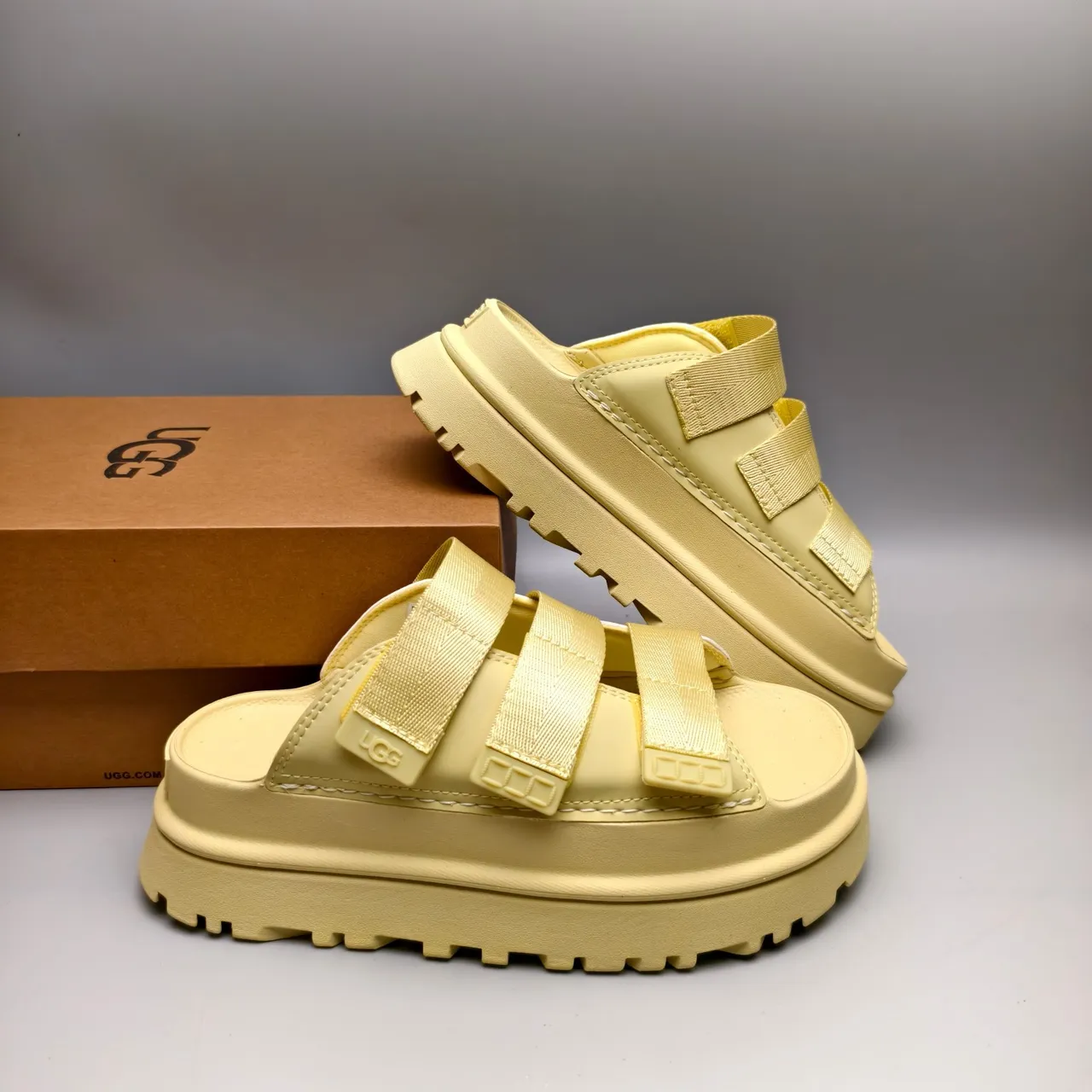 UGG Yellow Triple-Strap Platform Sole Casual Sandals 6