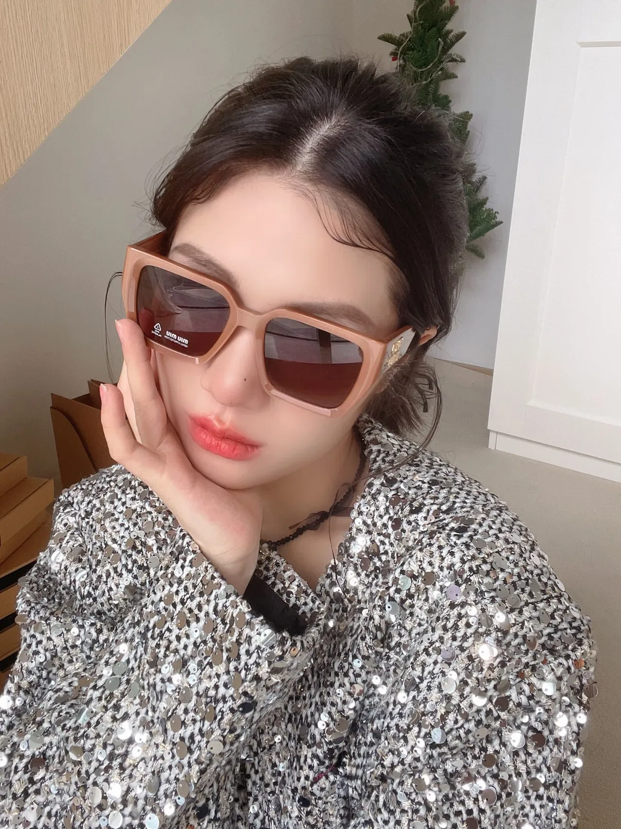 UMA WANG نظارات شمسية كبيرة الحجم مربعة بنية أسيتات 2
