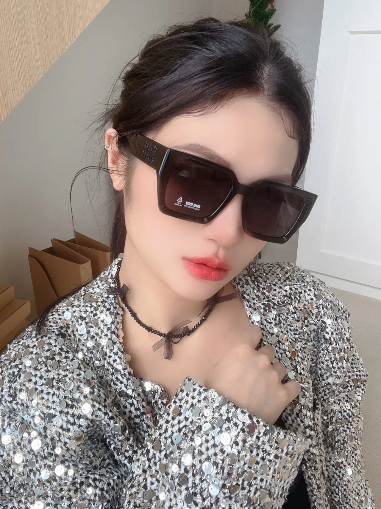 UMA WANG نظارات شمسية كبيرة الحجم مربعة بنية أسيتات 3