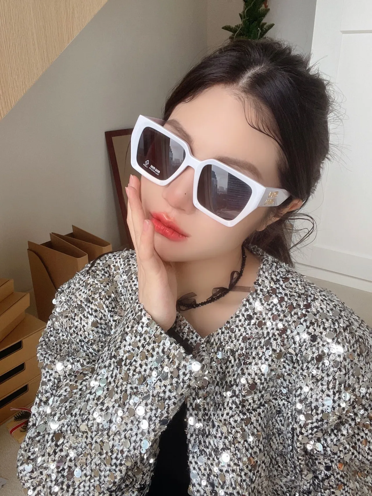 UMA WANG نظارات شمسية كبيرة الحجم مربعة بنية أسيتات 4