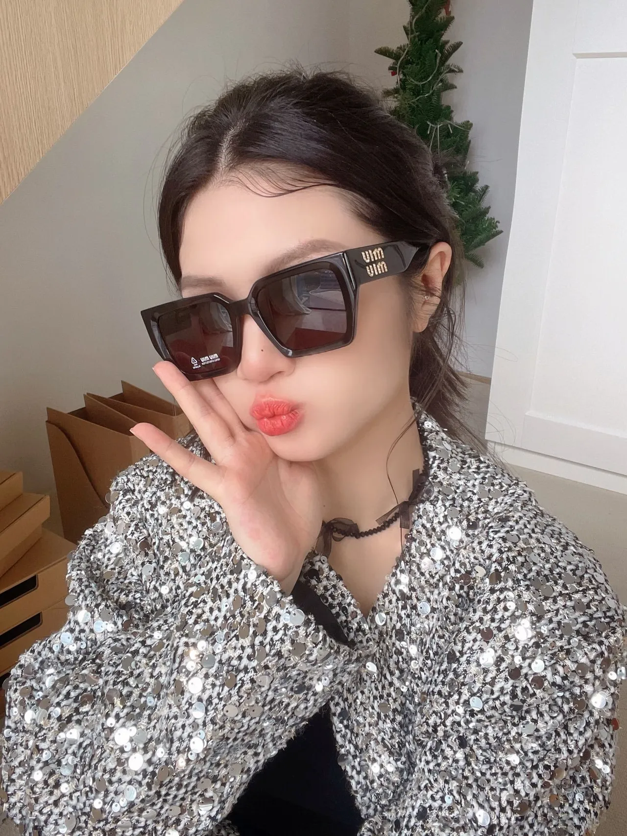 UMA WANG نظارات شمسية كبيرة الحجم مربعة بنية أسيتات 7